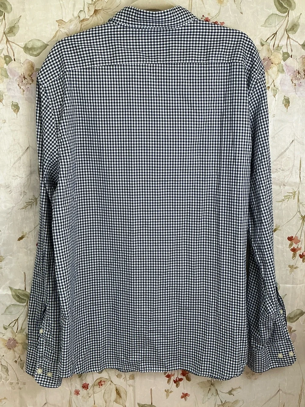 Banana Republic Untucked Fit Gingham Button Down Shirt Navy White Men's XL